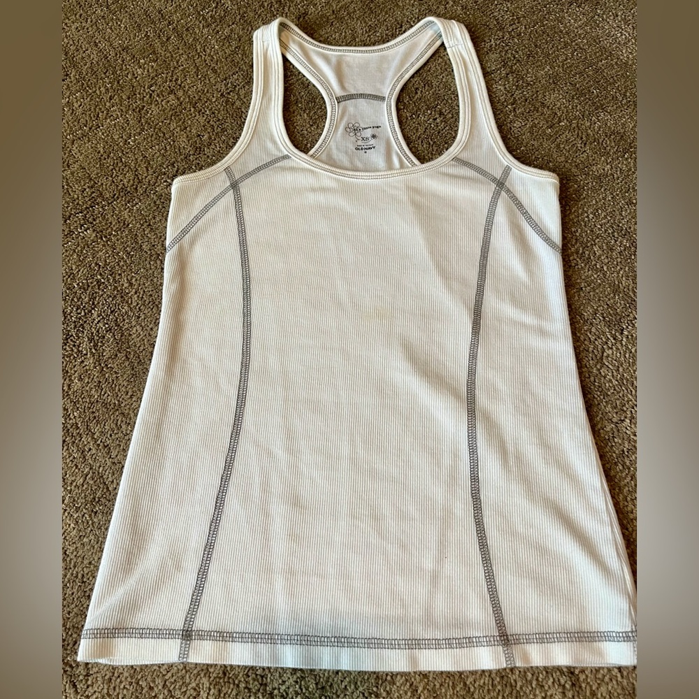 Old Navy tank “do a little yoga” size XS color off white with gray stitching